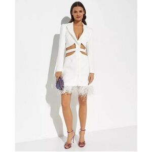 PatBO White Feathered Cut-Out Dress NWT
